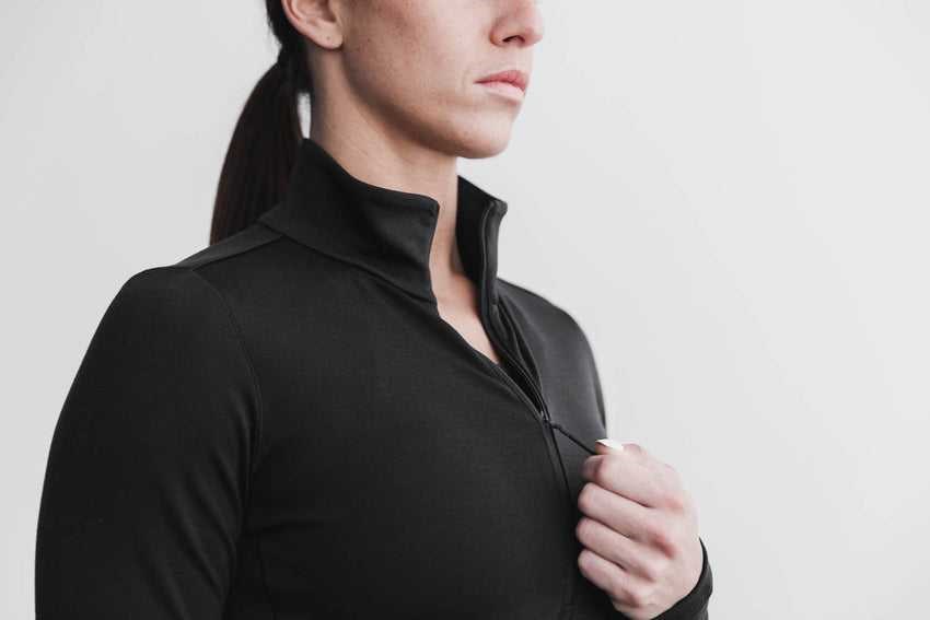 Nobull Blended Merino Wool 1/4 Zip Long Sleeves Black | 6293-HBDCZ