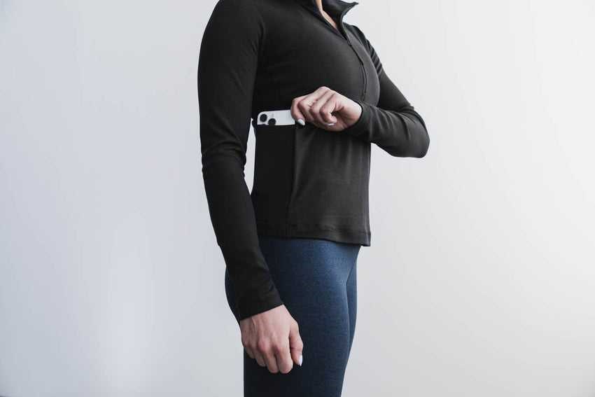 Nobull Blended Merino Wool 1/4 Zip Long Sleeves Black | 6293-HBDCZ