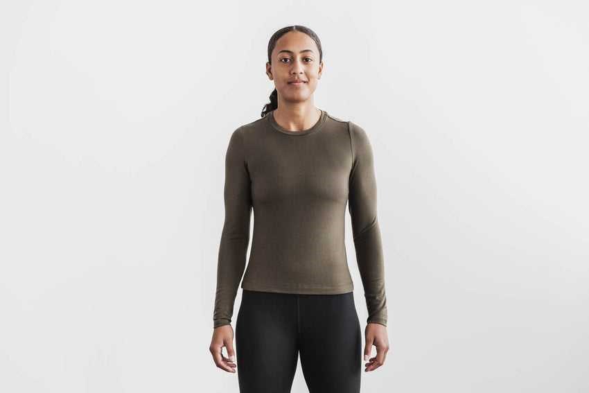 Nobull Blended Merino Wool Long Sleeve Tee Tanks & Tees Army Green | 6304-SYZXI