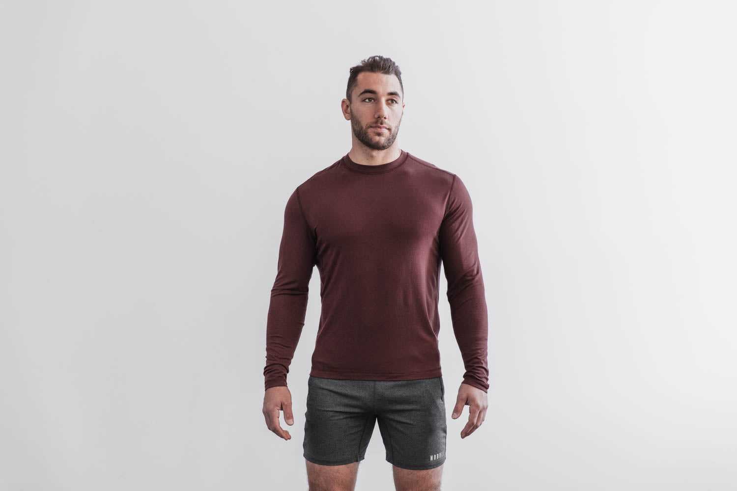 Nobull Blended Merino Wool Long Sleeve Tee Tanks & Tees Redwood | 8491-RJVWO