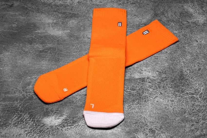 Nobull Crew Sock (Neon) Socks Neon Orange White | 9340-SAIKR