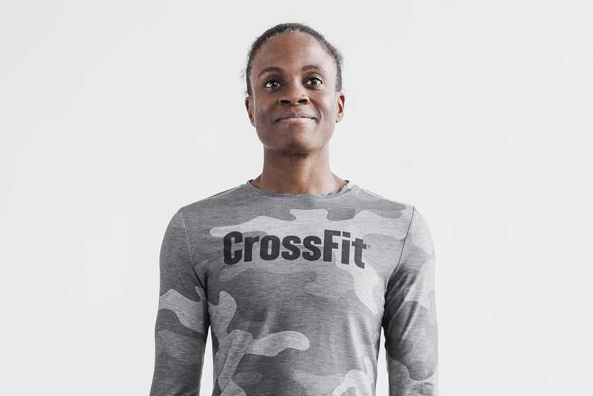 Nobull Crossfit Long Sleeve Tee (Camo) Tanks & Tees Grey Camo | 5674-AZDFQ