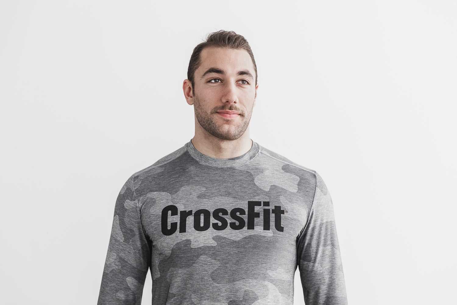 Nobull Crossfit Long Sleeve Tee (Camo) Tanks & Tees Grey Camo | 6439-JEXYM