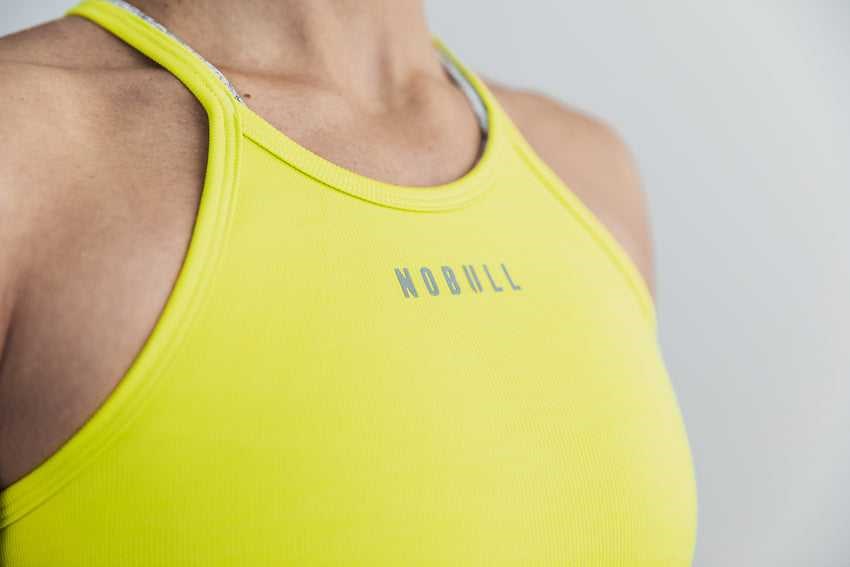 Nobull Halter Crop Tank (Neon Ribbed) Tanks & Tees Neon Yellow | 2654-OFQPL