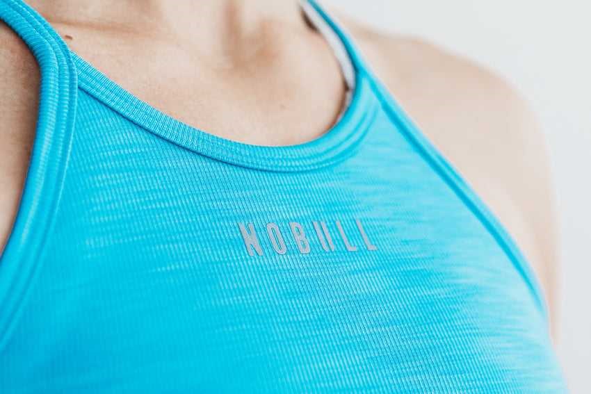 Nobull Halter Crop Tank (Neon Ribbed) Tanks & Tees Neon Blue | 5746-EZLXA