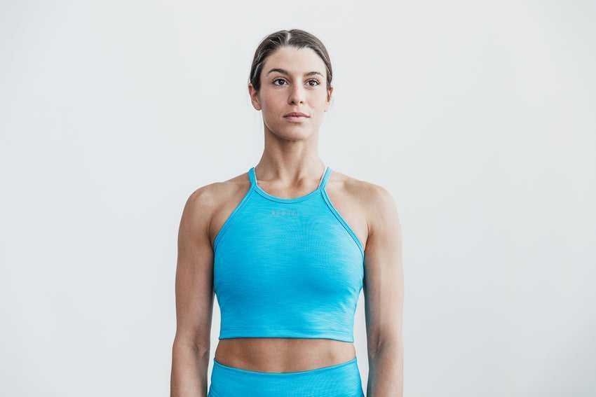 Nobull Halter Crop Tank (Neon Ribbed) Tanks & Tees Neon Blue | 5746-EZLXA