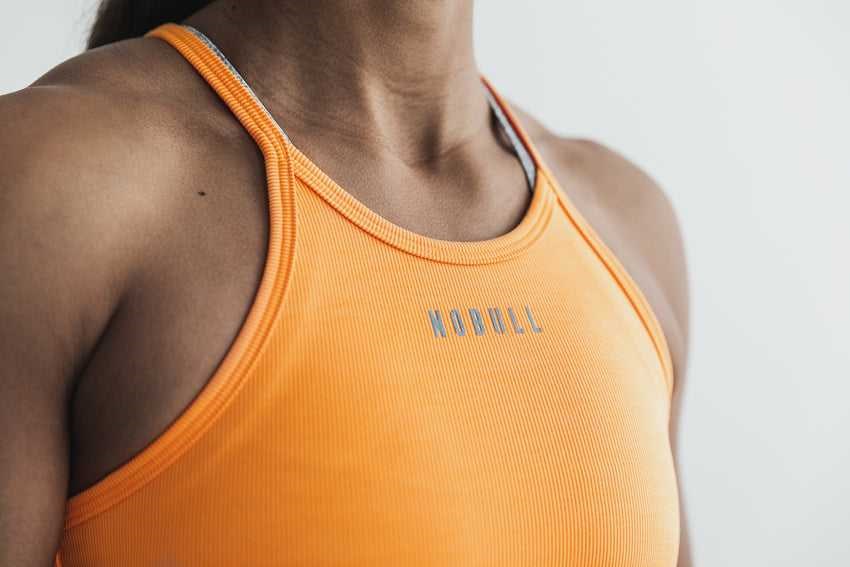 Nobull Halter Crop Tank (Neon Ribbed) Tanks & Tees Neon Orange | 6079-KHQFM