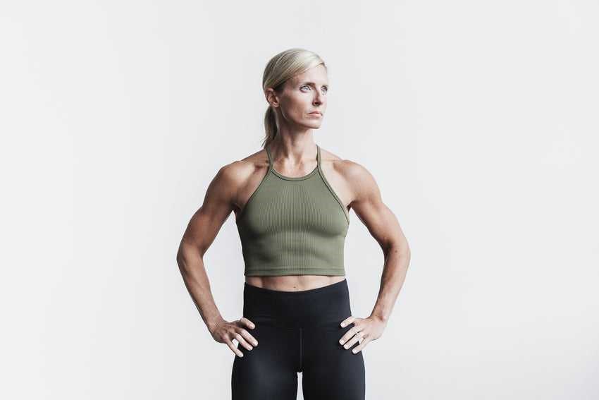 Nobull Halter Crop Tank (Ribbed) Tanks & Tees Army Green | 3741-KIART