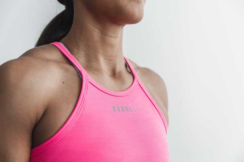 Nobull Halter Tank (Neon Ribbed) Tanks & Tees Neon Pink | 2805-EOHZI