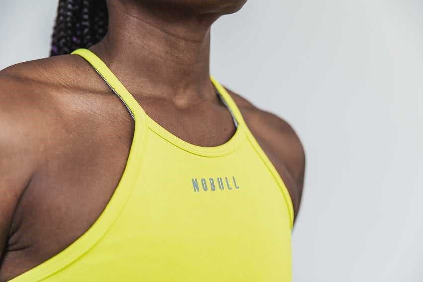 Nobull Halter Tank (Neon Ribbed) Tanks & Tees Neon Yellow | 9135-HXFJQ