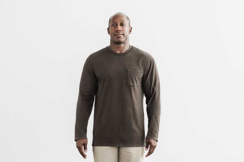 Nobull Heavyweight Long Sleeve Pocket Tee Tanks & Tees Espresso | 7591-DTNWX