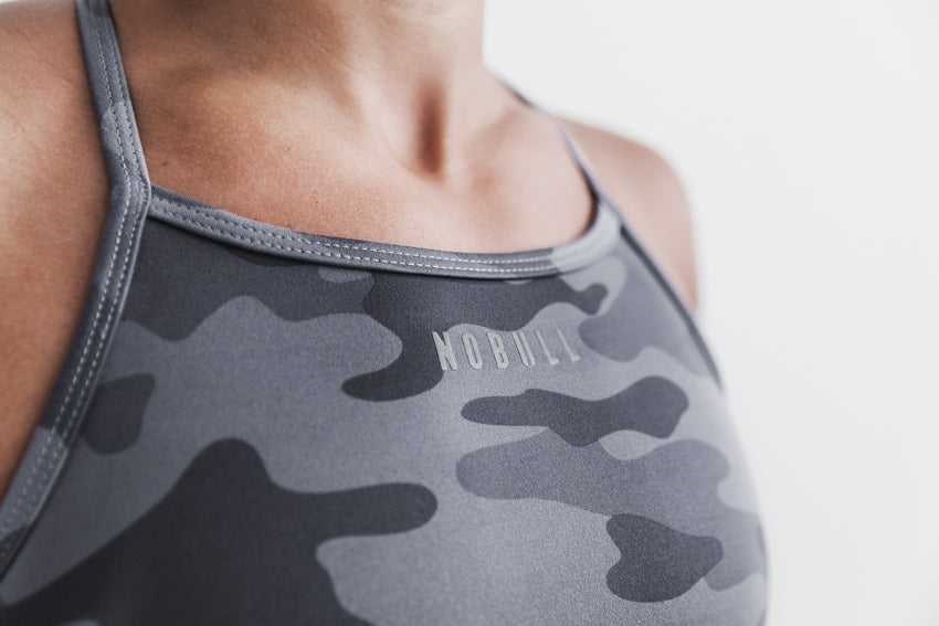 Nobull High-Neck Sports Bra (Matte) Sports Bras Dark Grey Camo | 8623-KTSMJ