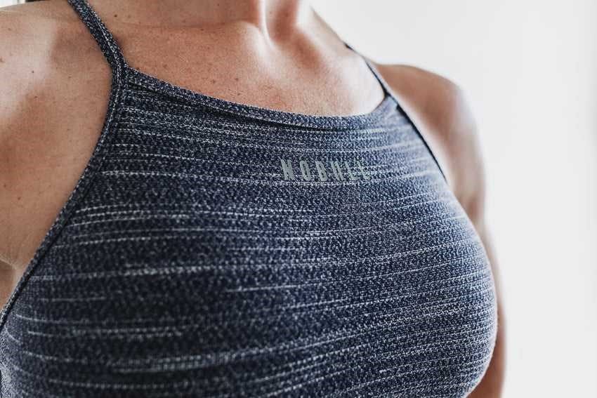 Nobull High-Neck Sports Bra (Melange) Sports Bras Navy Melange | 3061-HRQZG