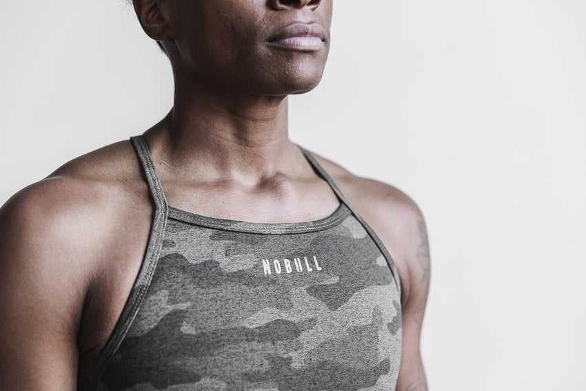 Nobull High-Neck Sports Bra (Plush Heather) Sports Bras Dark Fallen Rock Camo | 9715-HMKXL