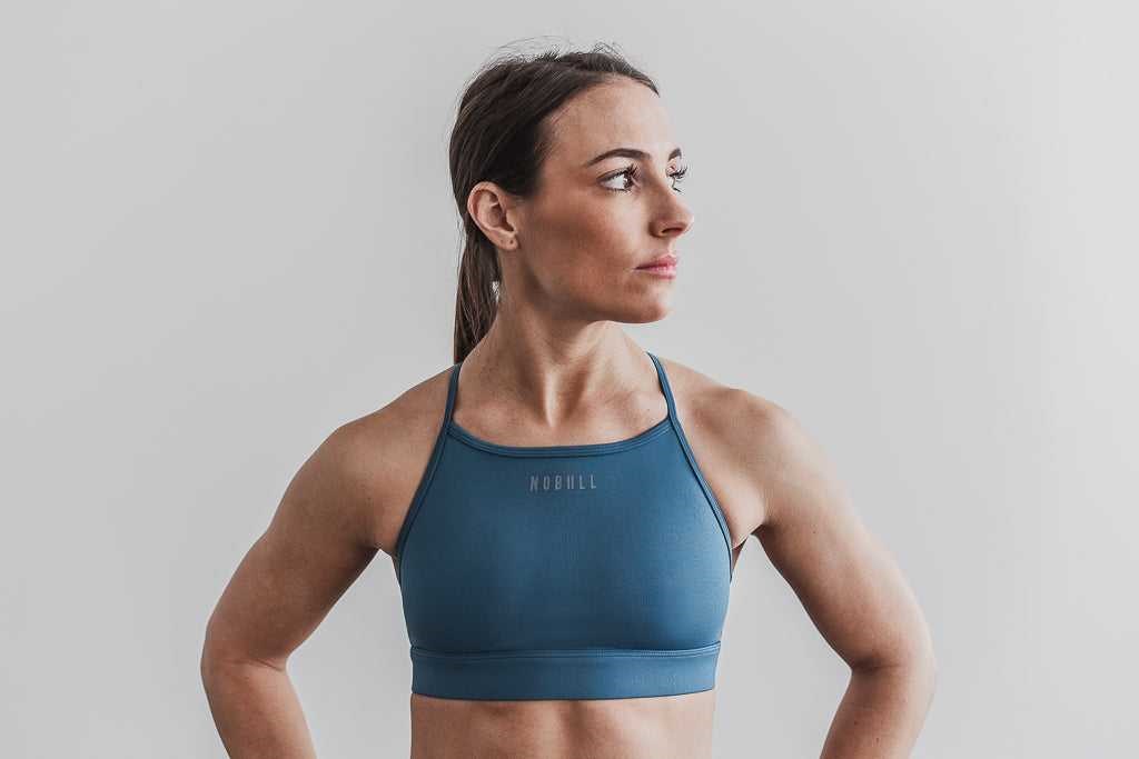 Nobull High-Neck Sports Bra Sports Bras Steel Blue | 7129-JUXFW