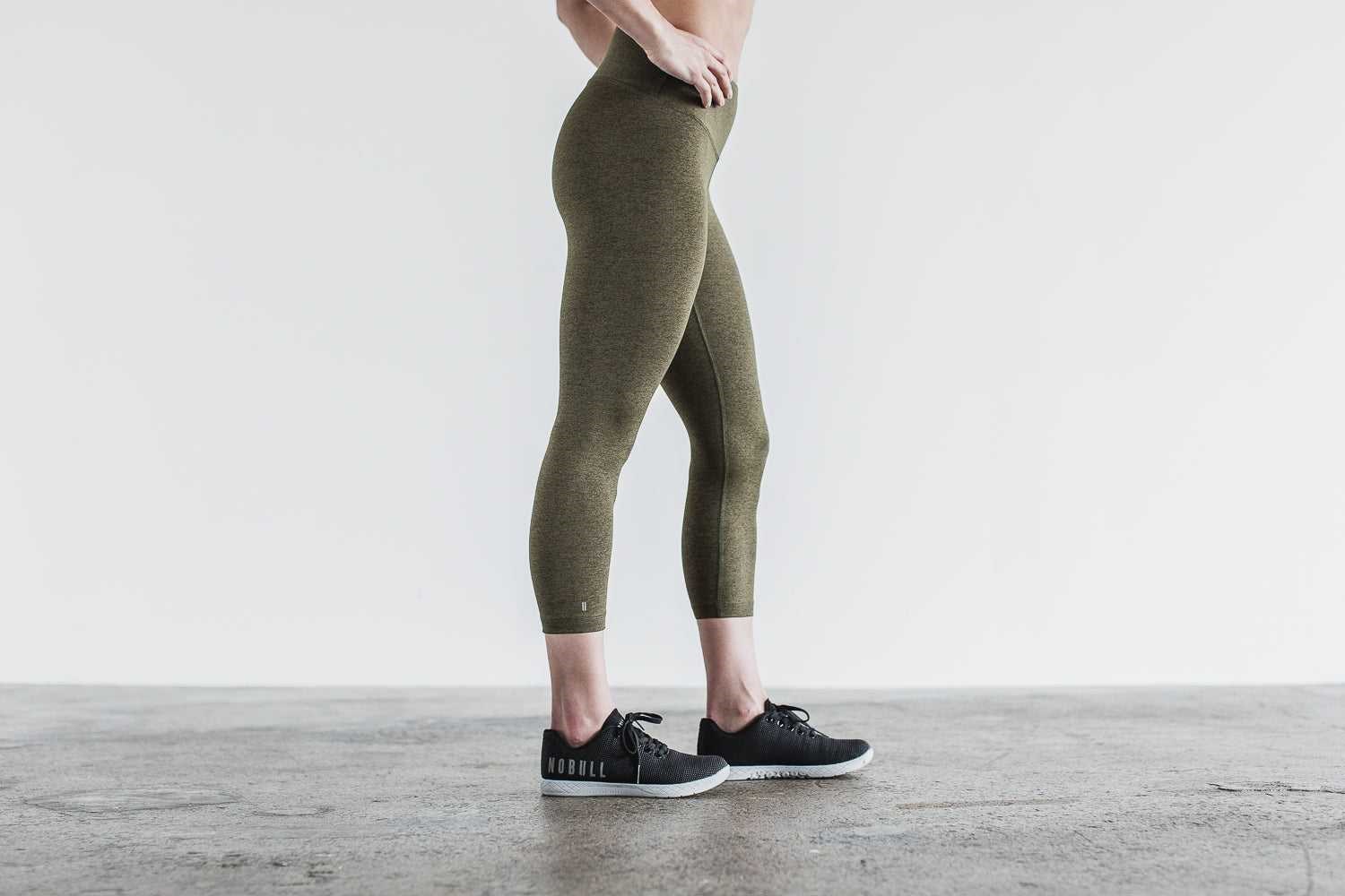 Nobull High-Rise Crop (Plush Heather) Bottoms Olive Heather | 6835-TVEQP