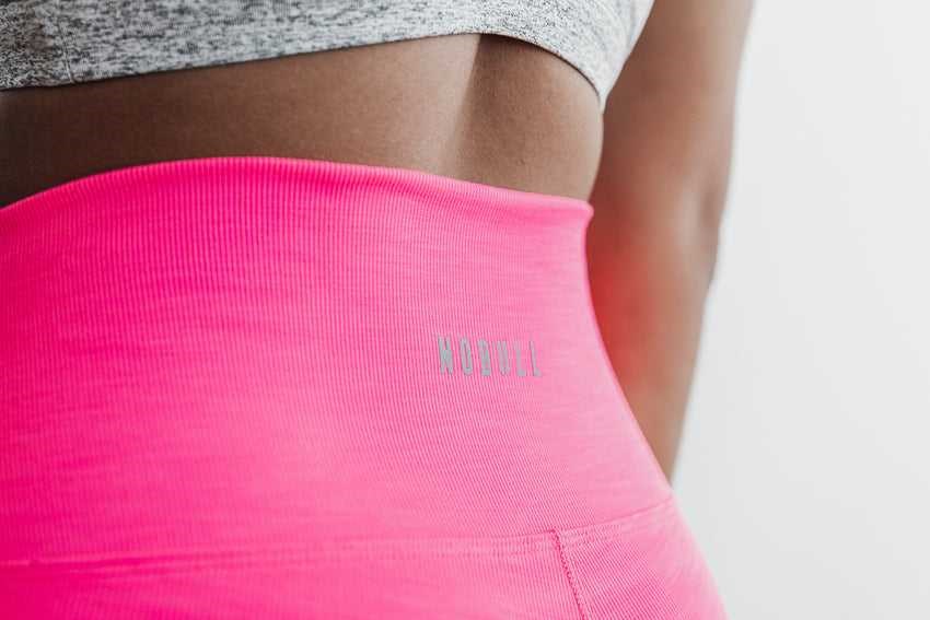 Nobull High-Rise Short 2 inches (Neon Ribbed) Bottoms Neon Pink | 0629-RBNMP