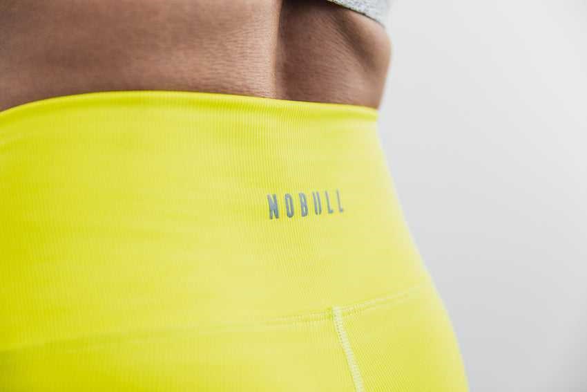 Nobull High-Rise Short 2 inches (Neon Ribbed) Bottoms Neon Yellow | 1986-OKERB