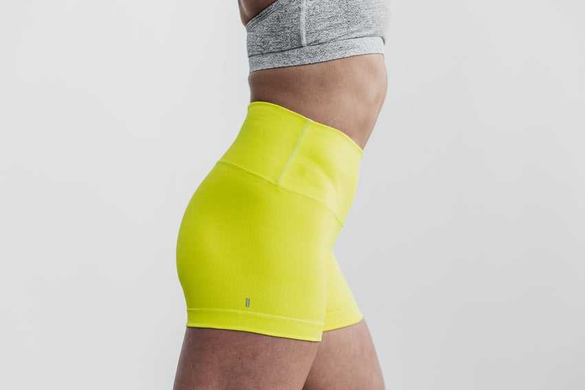 Nobull High-Rise Short 2 inches (Neon Ribbed) Bottoms Neon Yellow | 1986-OKERB