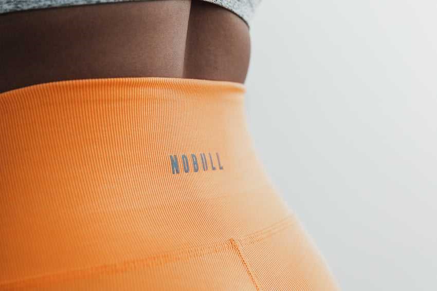 Nobull High-Rise Short 2 inches (Neon Ribbed) Bottoms Neon Orange | 6097-WAOVS