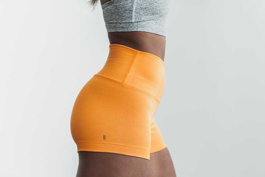 Nobull High-Rise Short 2 inches (Neon Ribbed) Bottoms Neon Orange | 6097-WAOVS