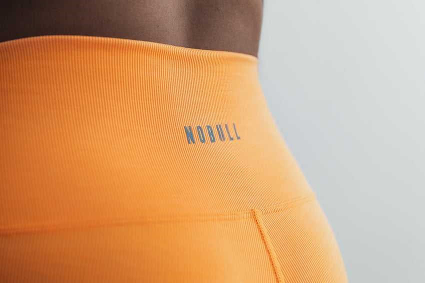 Nobull High-Rise Short 6 inches (Neon Ribbed) Bottoms Neon Orange | 2631-WOJEU