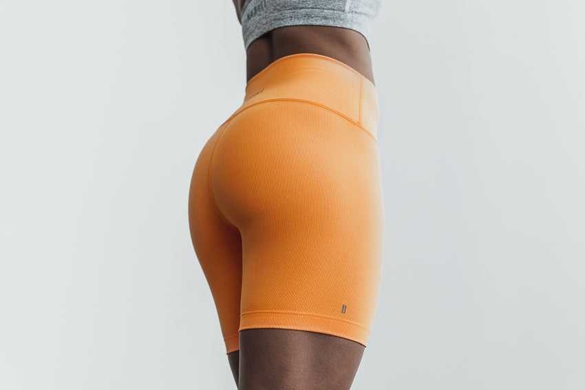 Nobull High-Rise Short 6 inches (Neon Ribbed) Bottoms Neon Orange | 2631-WOJEU