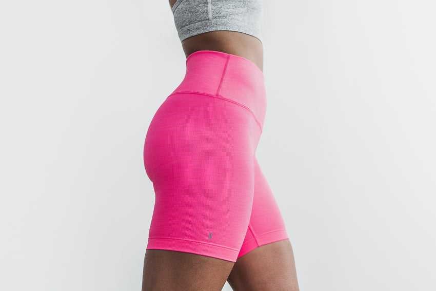 Nobull High-Rise Short 6 inches (Neon Ribbed) Bottoms Neon Pink | 5347-NCWML