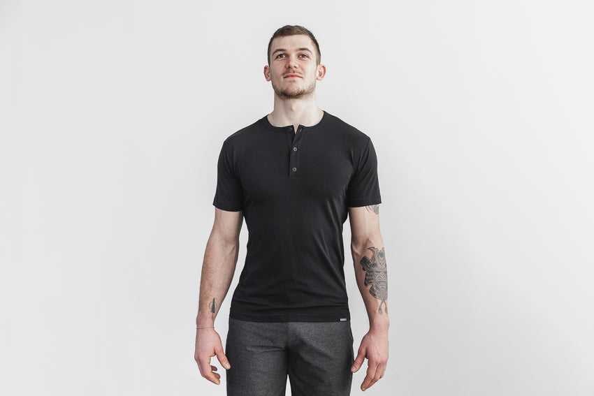 Nobull Lightweight Henley Tee Tanks & Tees Black | 2189-LKQFJ