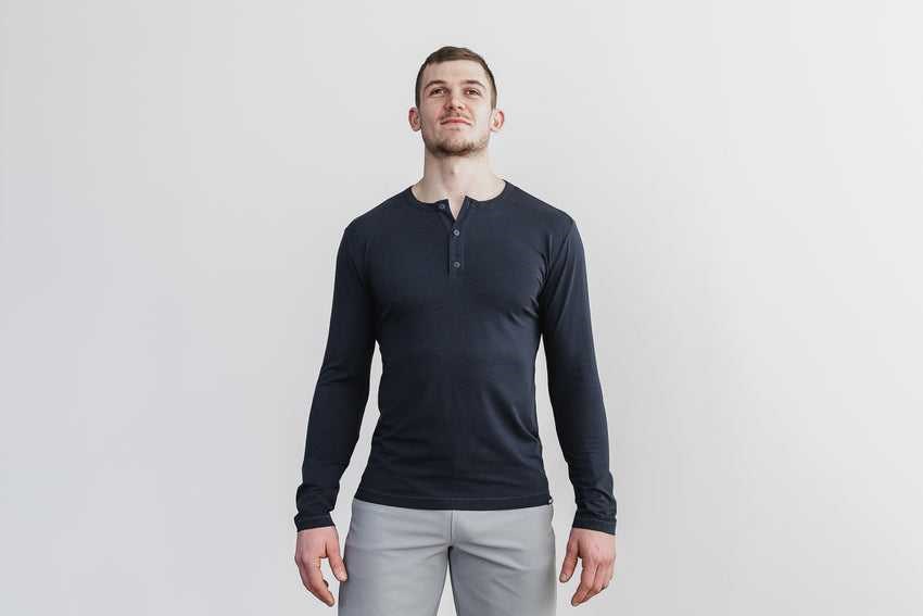 Nobull Lightweight Long Sleeve Henley Tanks & Tees Ink | 4512-NUDVO