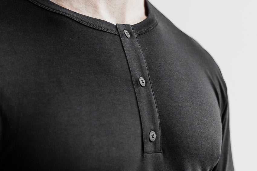 Nobull Lightweight Long Sleeve Henley Tanks & Tees Black | 5183-XFIVZ