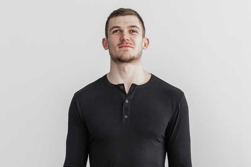 Nobull Lightweight Long Sleeve Henley Tanks & Tees Black | 5183-XFIVZ