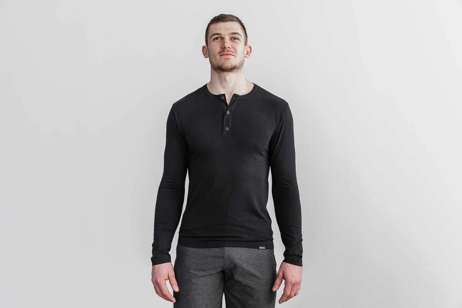 Nobull Lightweight Long Sleeve Henley Tanks & Tees Black | 5183-XFIVZ