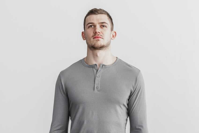 Nobull Lightweight Long Sleeve Henley Tanks & Tees Dark Grey | 7429-FDZLV