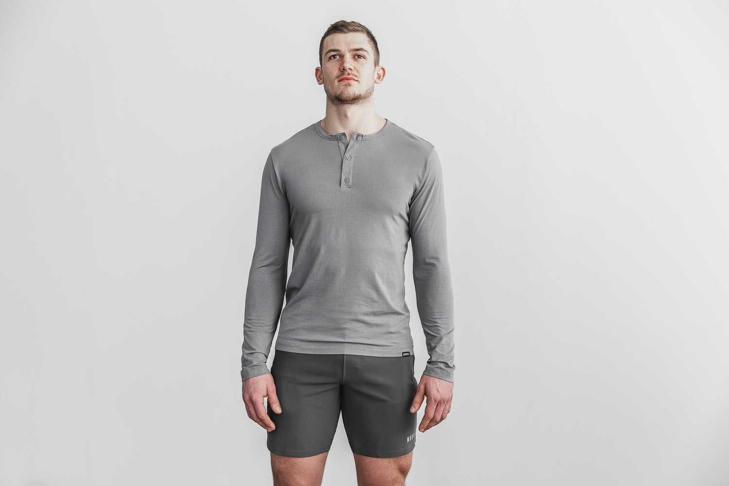 Nobull Lightweight Long Sleeve Henley Tanks & Tees Dark Grey | 7429-FDZLV