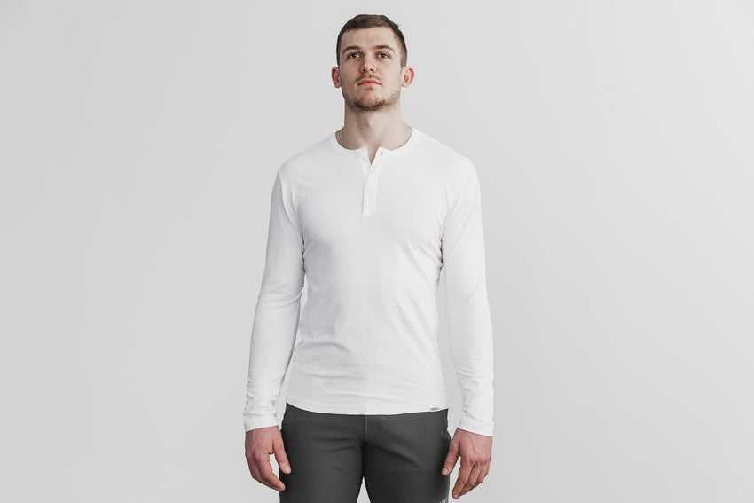 Nobull Lightweight Long Sleeve Henley Tanks & Tees White | 7925-OEADH