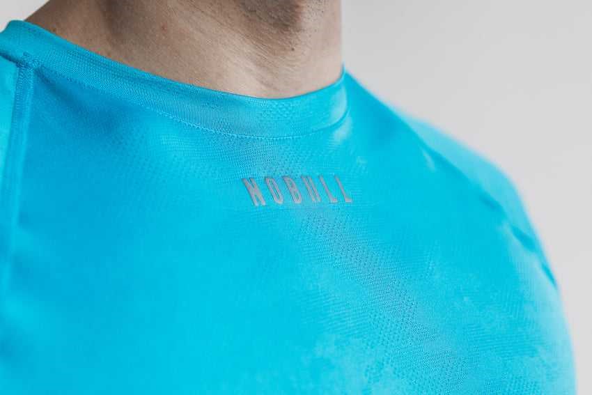 Nobull Lightweight Textured Long Sleeve Tee (Neon Camo) Tanks & Tees Neon Blue Camo | 3079-IKDYL