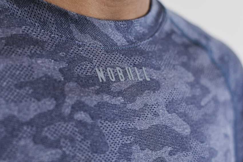 Nobull Lightweight Textured Long Sleeve Tee (Camo) Tanks & Tees Navy Camo | 3754-OAMHF