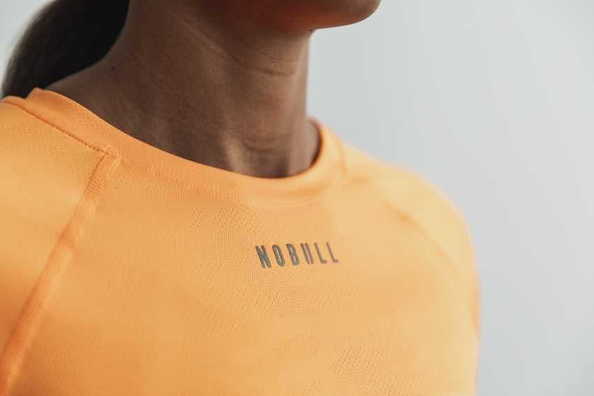 Nobull Lightweight Textured Long Sleeve Tee (Neon Camo) Tanks & Tees Neon Orange Camo | 7532-GRWQH