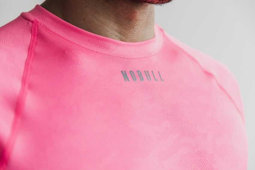 Nobull Lightweight Textured Long Sleeve Tee (Neon Camo) Tanks & Tees Neon Pink Camo | 7835-GTNUE