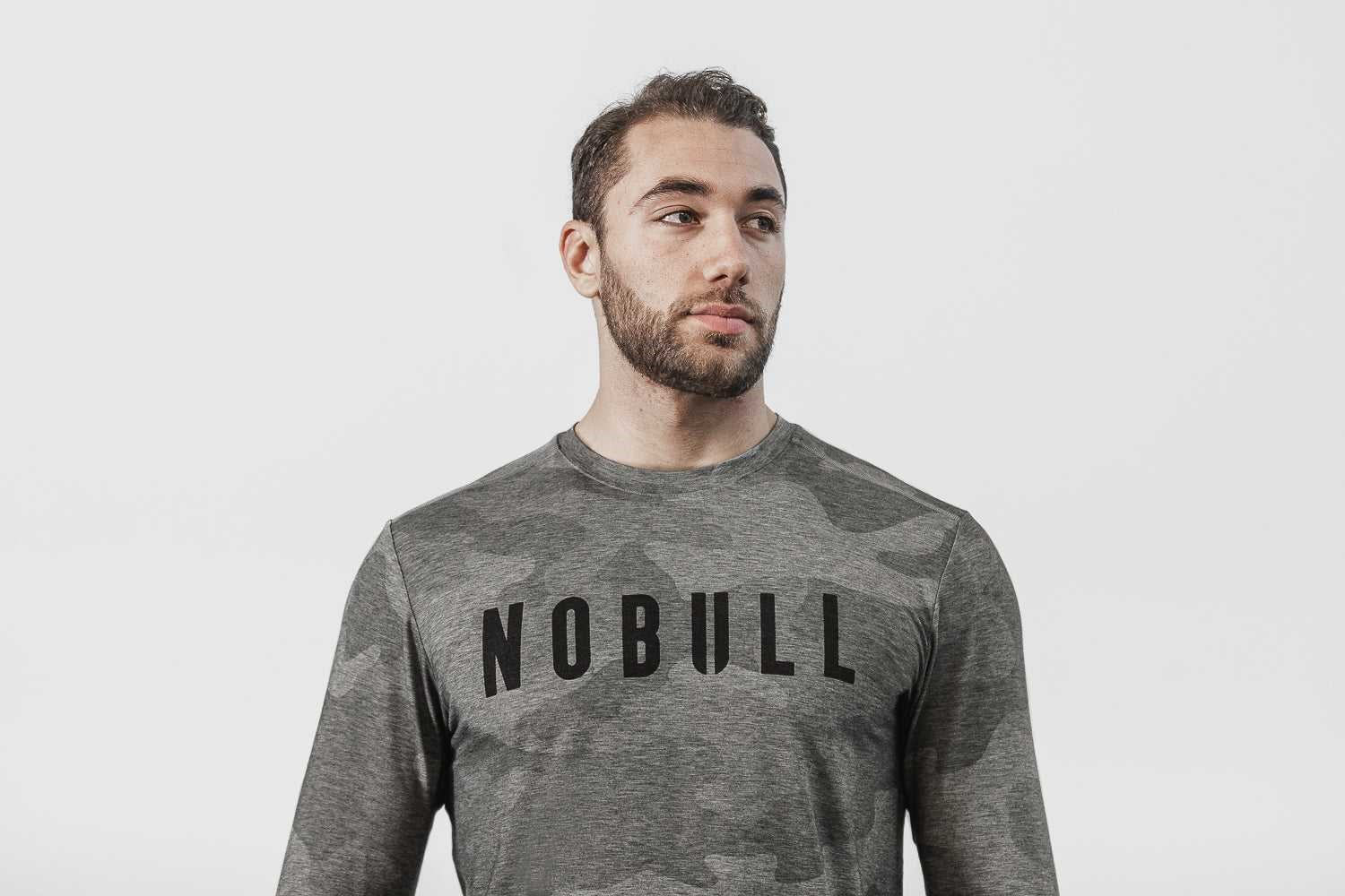 Nobull Long Sleeve Tee (Camo) Tanks & Tees Grey Camo | 4861-AWSZF