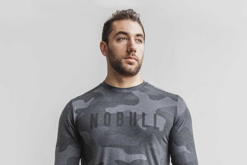 Nobull Long Sleeve Tee (Camo) Tanks & Tees Charcoal Camo | 5903-FIQDU