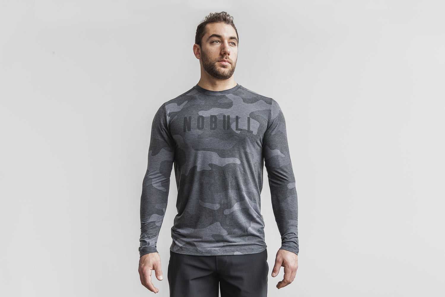 Nobull Long Sleeve Tee (Camo) Tanks & Tees Charcoal Camo | 5903-FIQDU