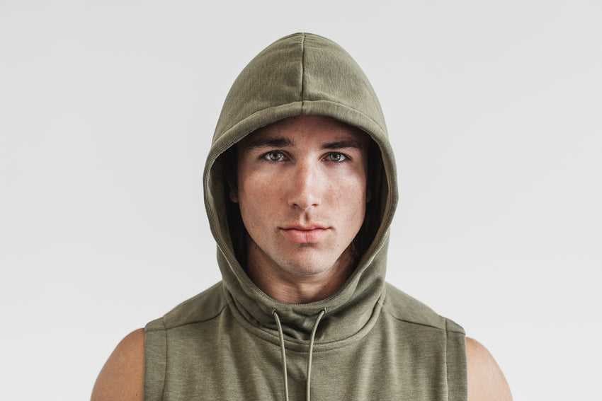 Nobull Microplush Sleeveless Hoodie Outerwear Army Green | 0137-QDSUE