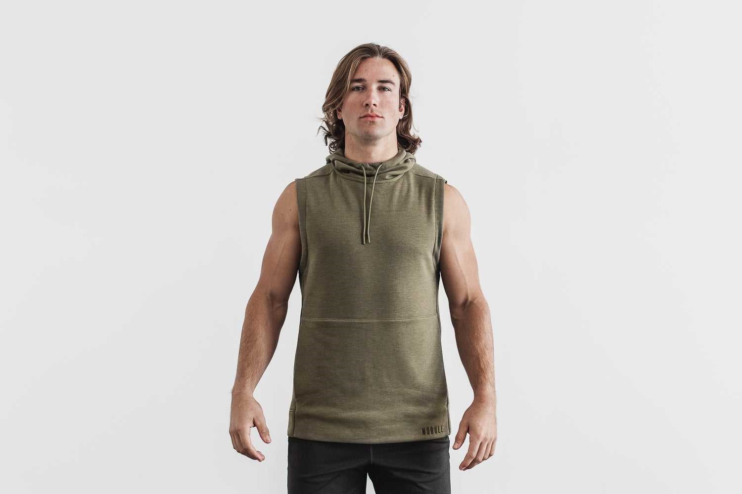 Nobull Microplush Sleeveless Hoodie Outerwear Army Green | 0137-QDSUE