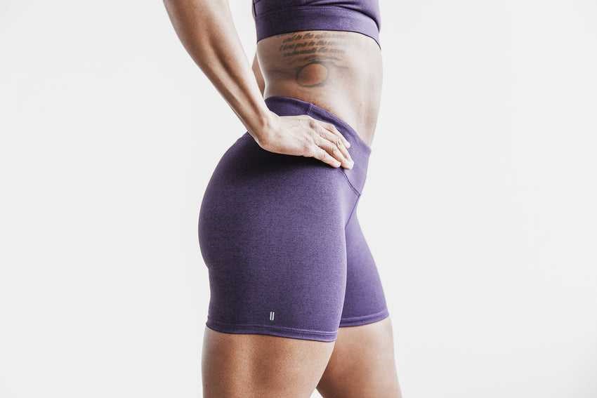 Nobull Mid-Rise Short 4 inches (Plush Heather) Bottoms Dark Purple Heather | 8673-YEQRD