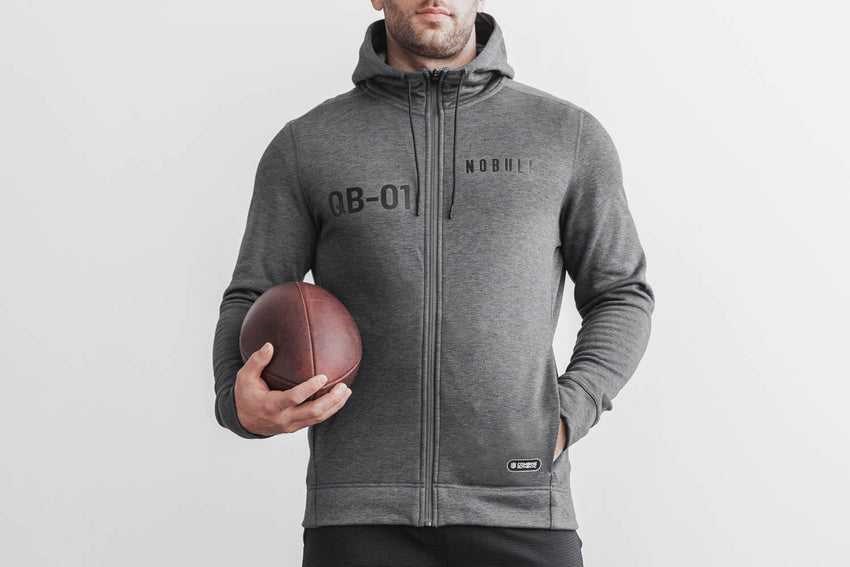 Nobull Nfl Combine Qb1 Zip-Up Hoodie Outerwear Charcoal | 2179-RJAKT