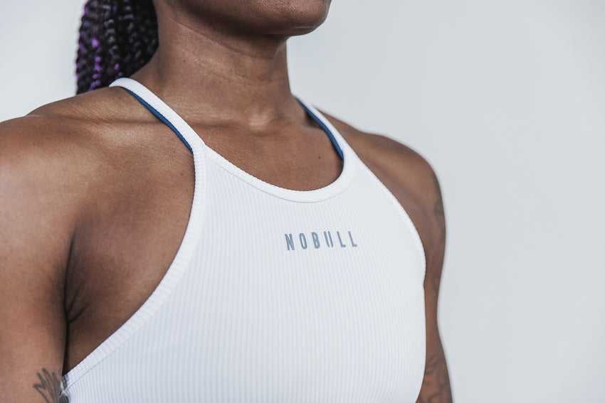 Nobull Nobull Halter Crop Tank (Ribbed) Tanks & Tees White | 1205-XNCWE