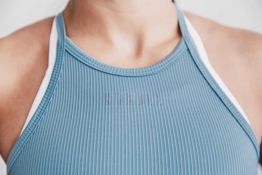 Nobull Nobull Halter Crop Tank (Ribbed) Tanks & Tees Slate | 5218-HVQMZ