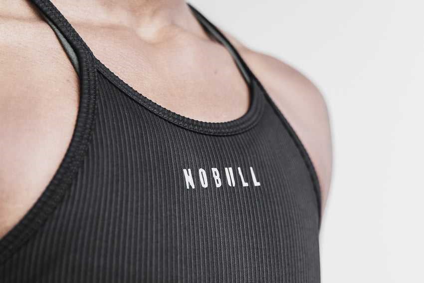 Nobull Nobull Halter Crop Tank (Ribbed) Tanks & Tees Black | 9502-CTGWY